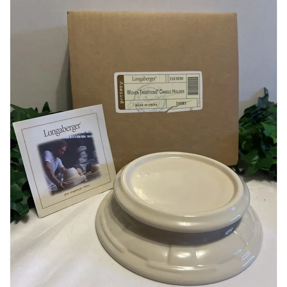 New In Box Longaberger Woven Traditions Candle Holder Pottery 3163690